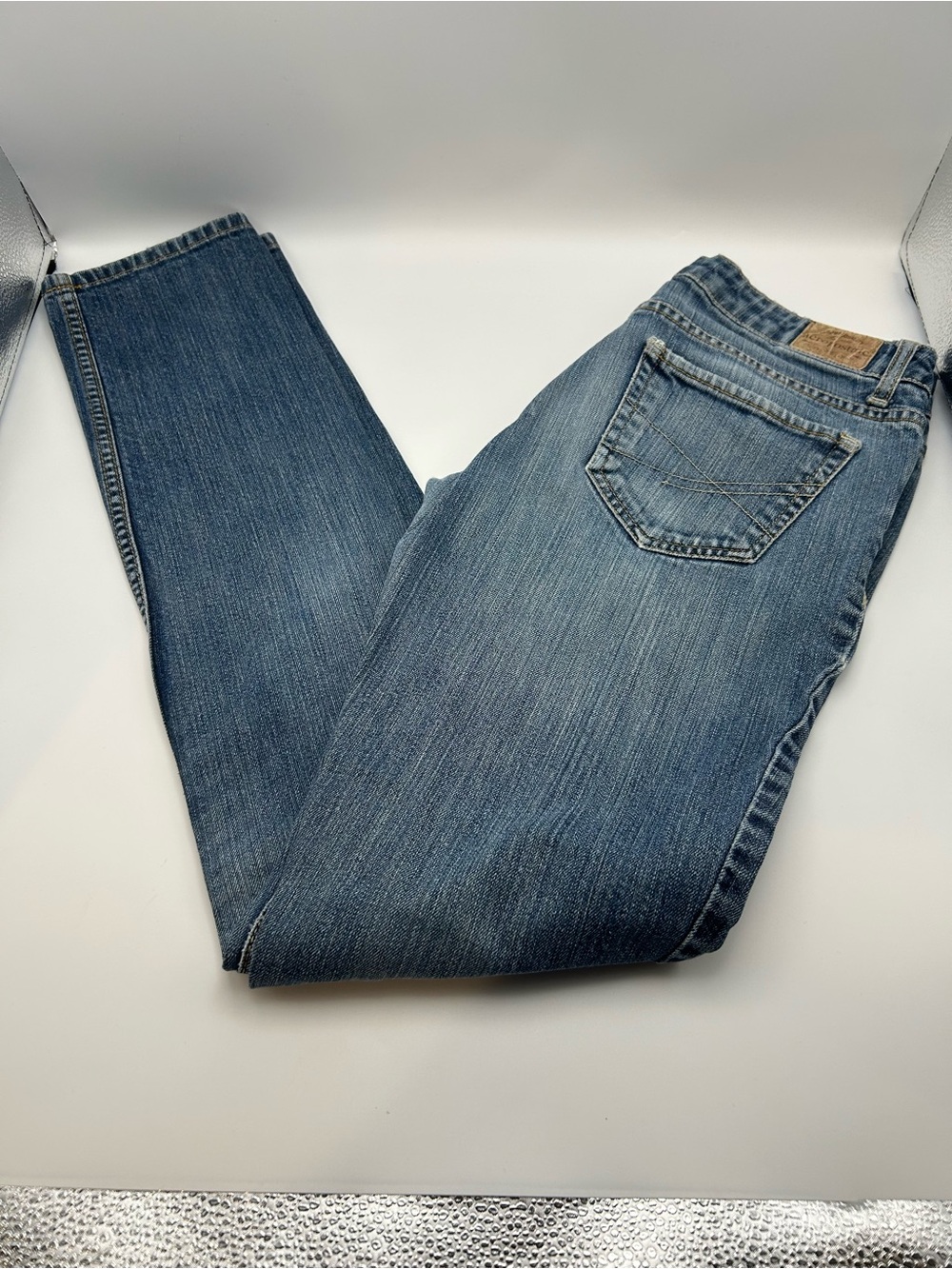 Vintage Aeropostale Y2K Women's Blue Medium Wash Mid Rise Skinny Stretch Jeans